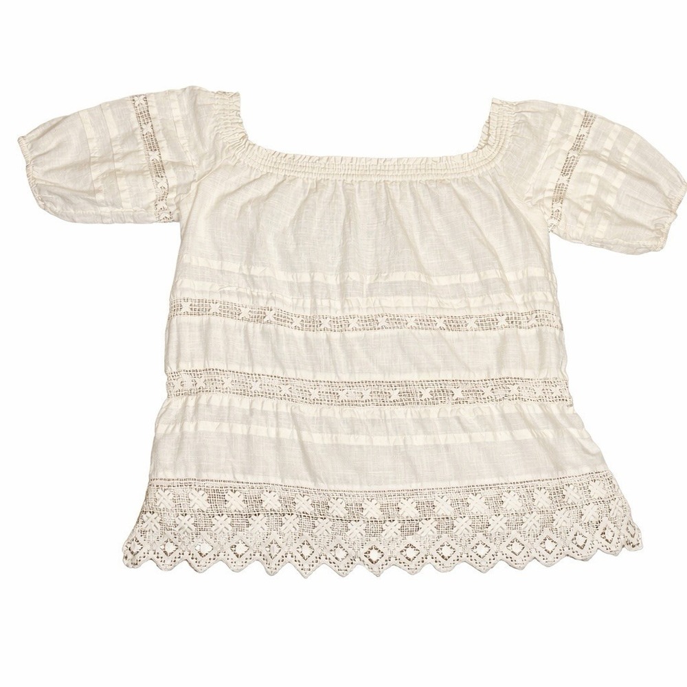 Jen's Pirate Booty For Free People Womens Sz L off Shoulder Boho Cream Lace Top